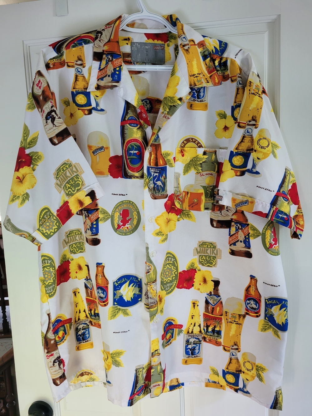 POINT ZERO VTG Tropical Beer Print Short-Sleeve Shirt - White/Yellow